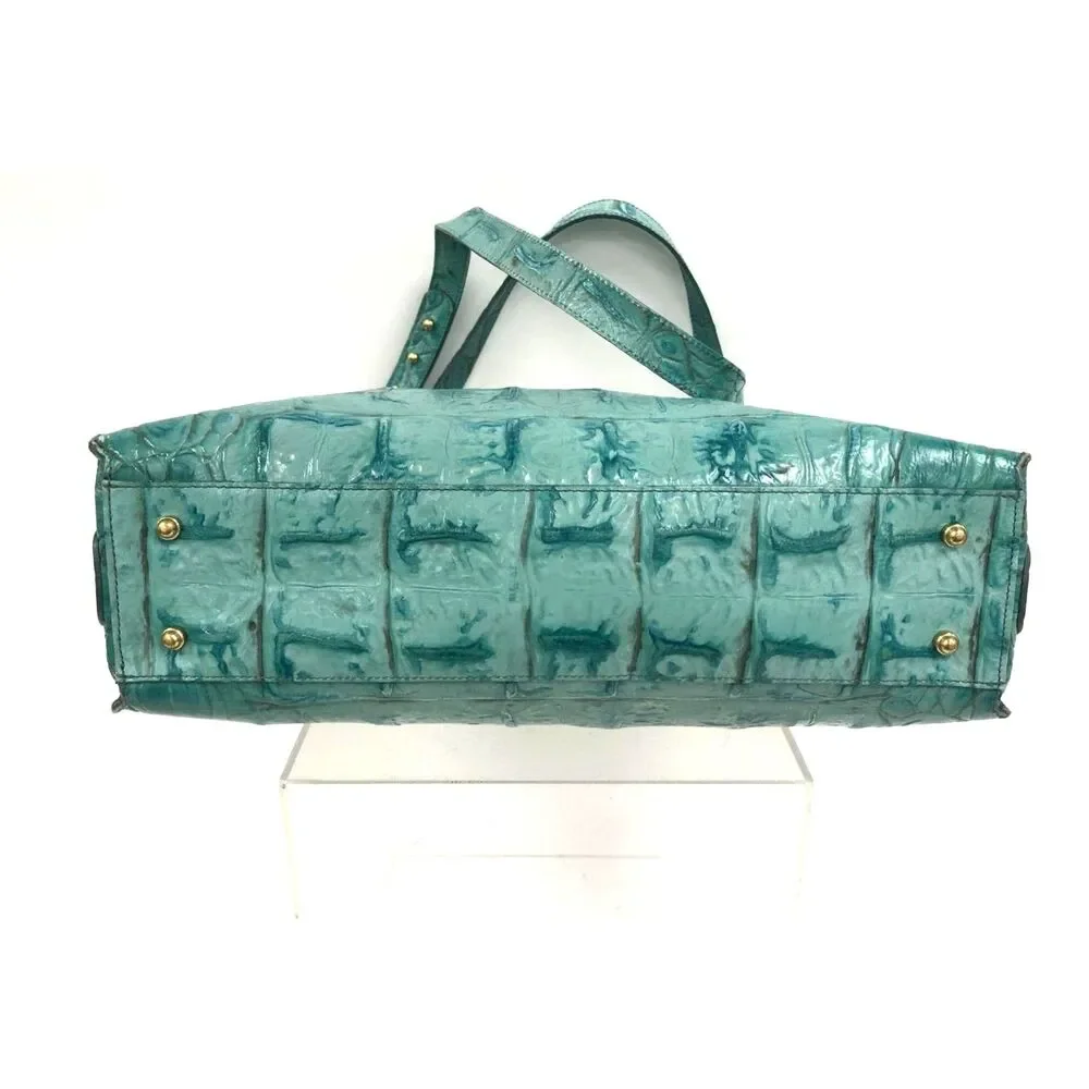 Brahmin Vibrant Teal Croc Embossed Leather Hobo Shoulder Bag with COA